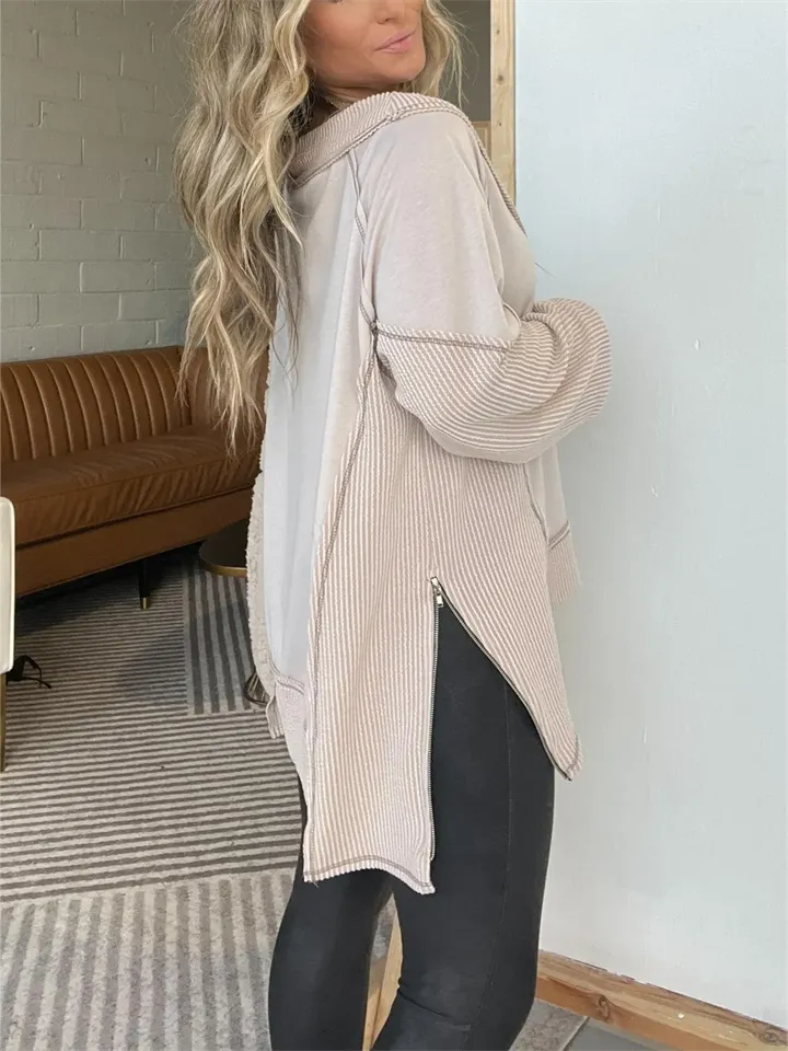 Women's V-neck Solid Color Oversized Asymmetrical T-shirt