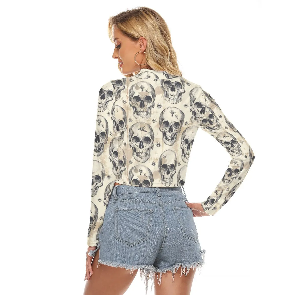 Women's Vintage Skulls Hollow Chest Keyhole Tight Crop Top