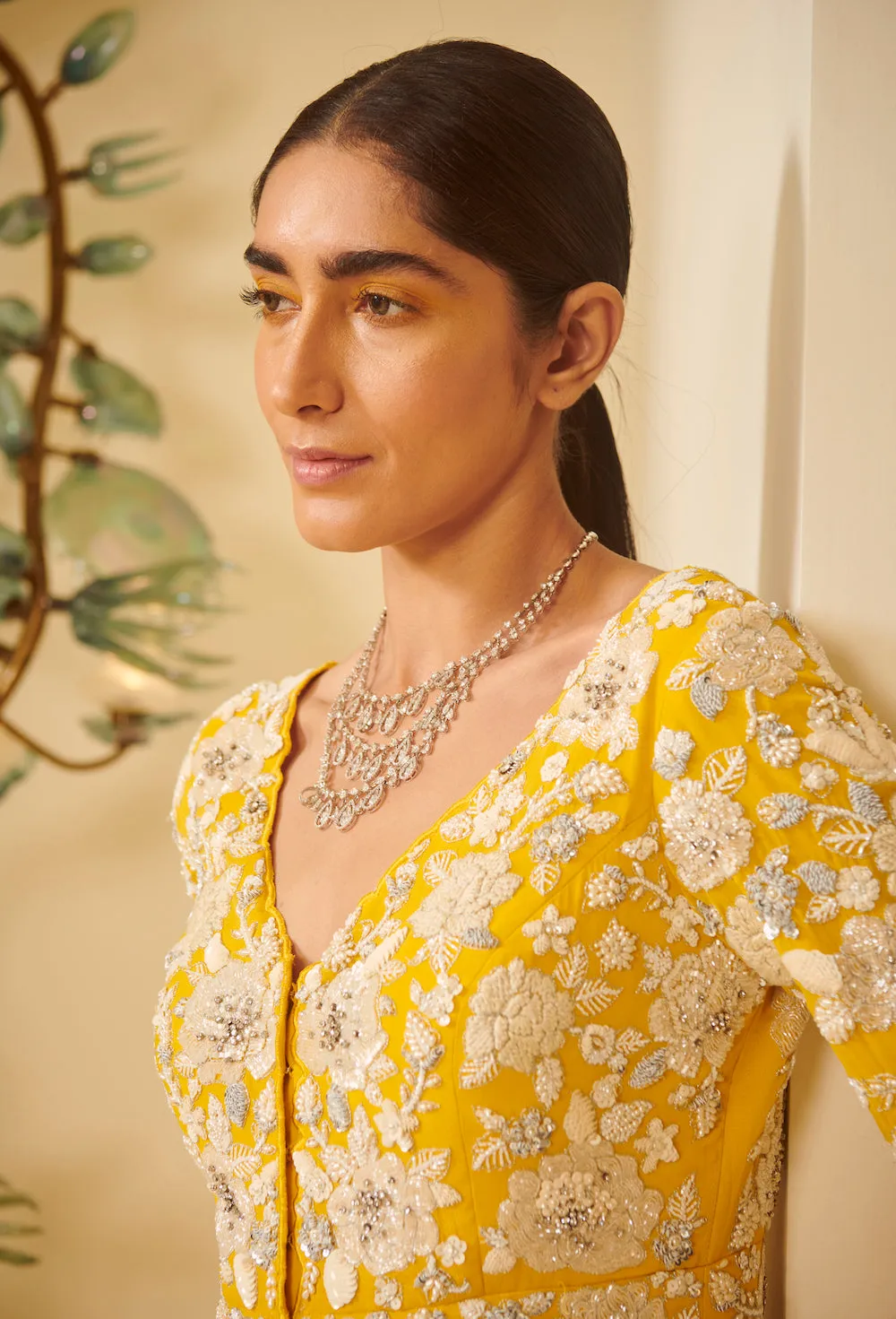 Yellow Embroidered Kalidar With Pants