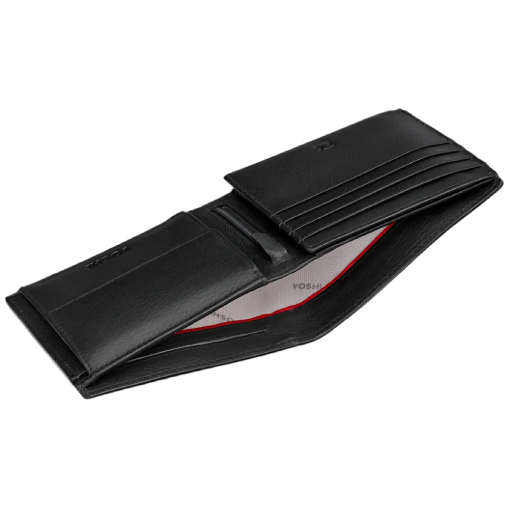 Yoshi Extra Capacity Black Leather Wallet with Coin Pocket