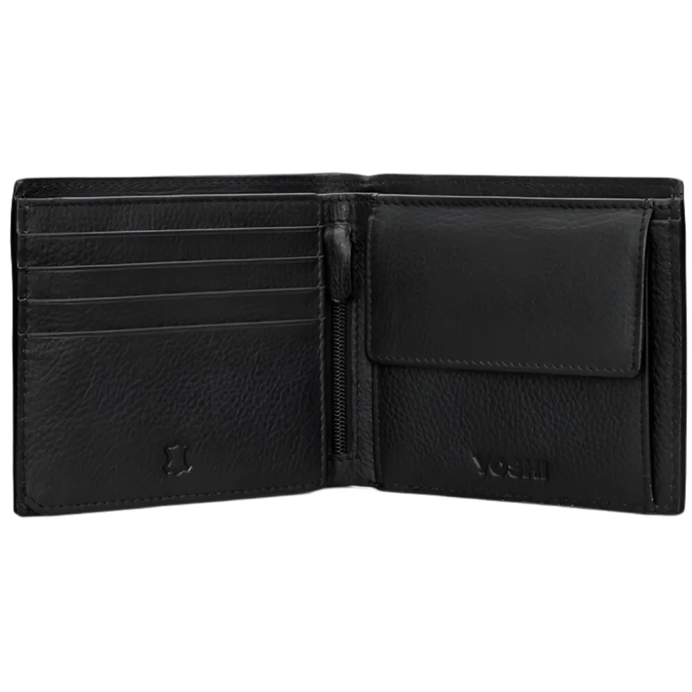 Yoshi Extra Capacity Black Leather Wallet with Coin Pocket