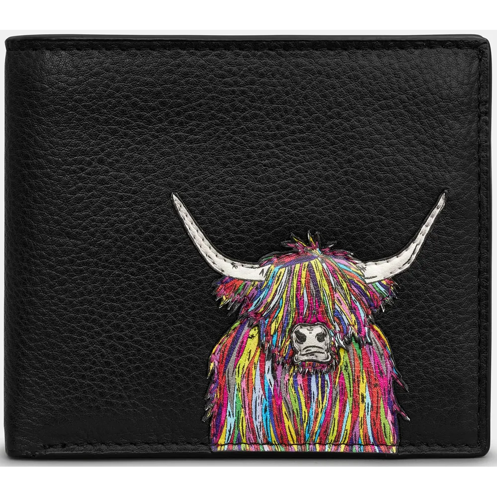 Yoshi Highland Cow Black Leather Wallet