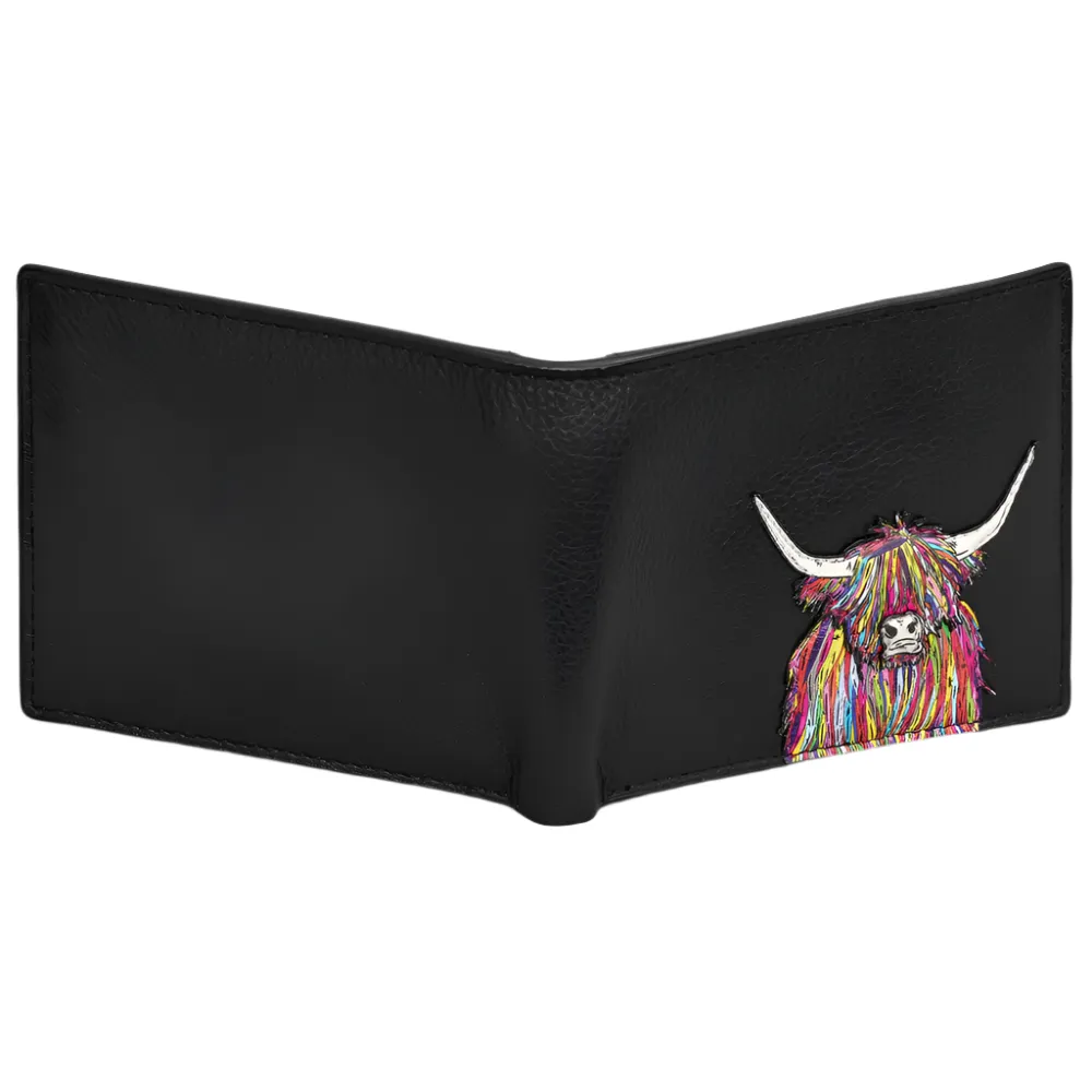 Yoshi Highland Cow Black Leather Wallet