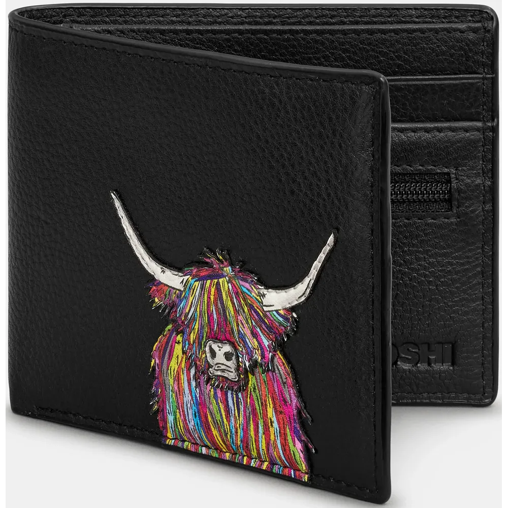Yoshi Highland Cow Black Leather Wallet