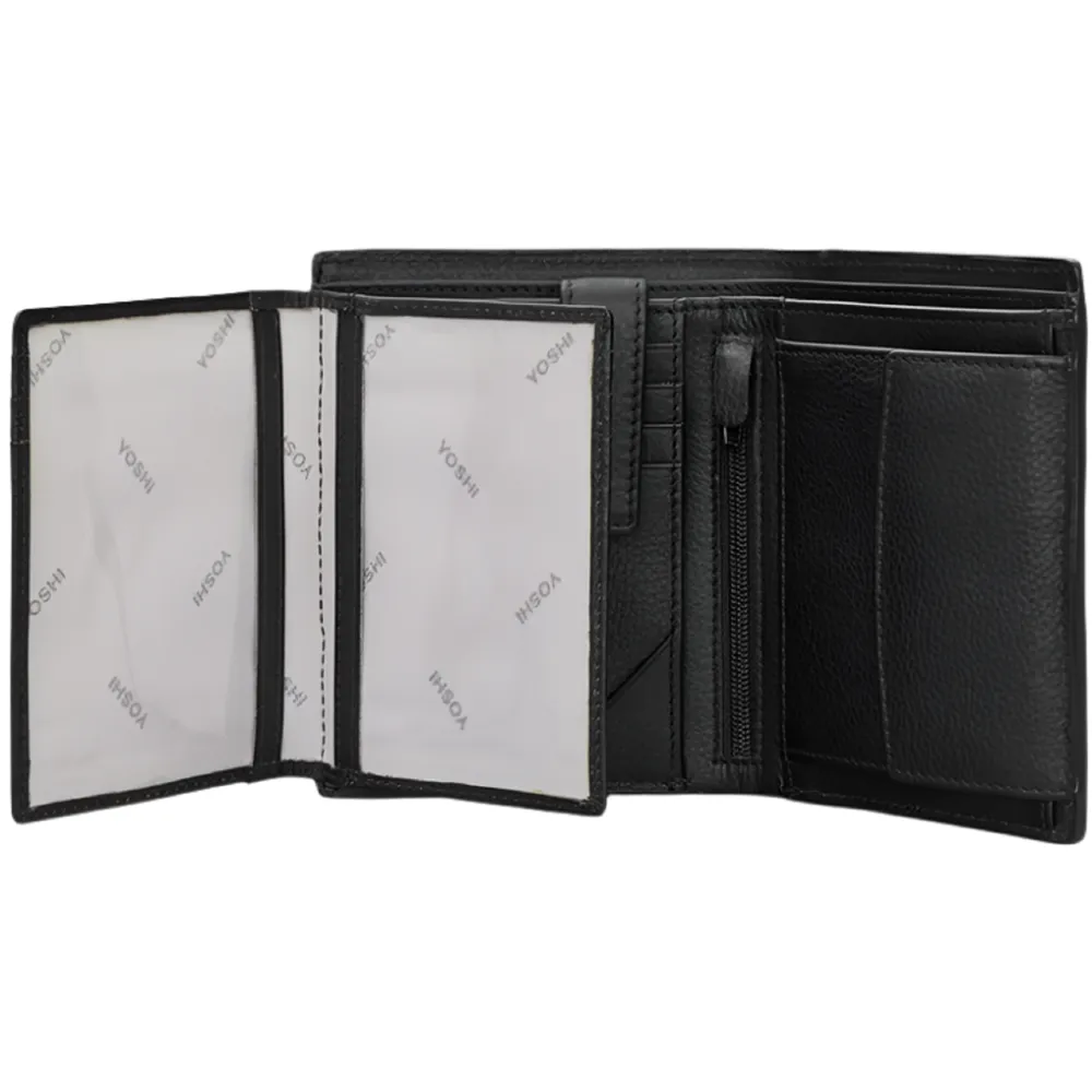 Yoshi Traditional Extra Capacity Black Leather Wallet