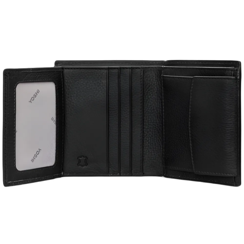 Yoshi Two Fold Black Leather Wallet with Coin Pocket