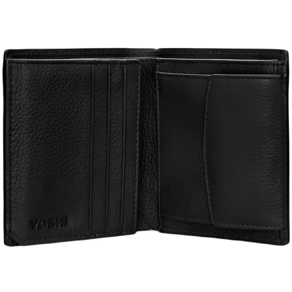 Yoshi Two Fold Black Leather Wallet with Coin Pocket