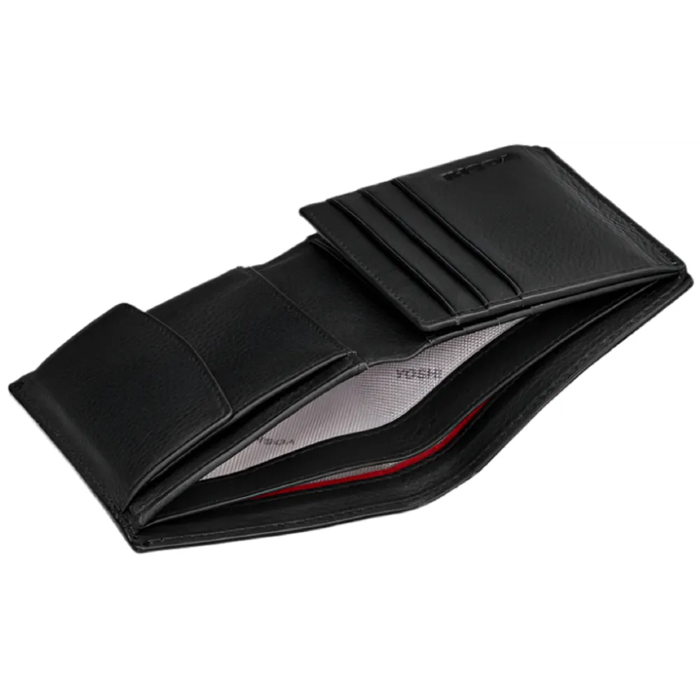Yoshi Two Fold Black Leather Wallet with Coin Pocket