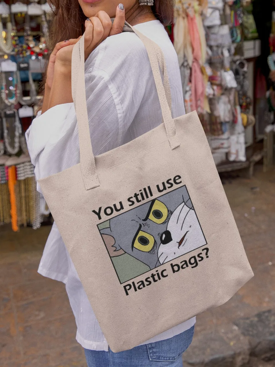 You still use plastic Bags? Tote Bag with Zipper